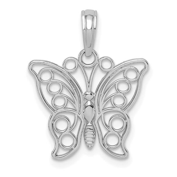 14k White Gold Cut-out Butterfly Large Pendant